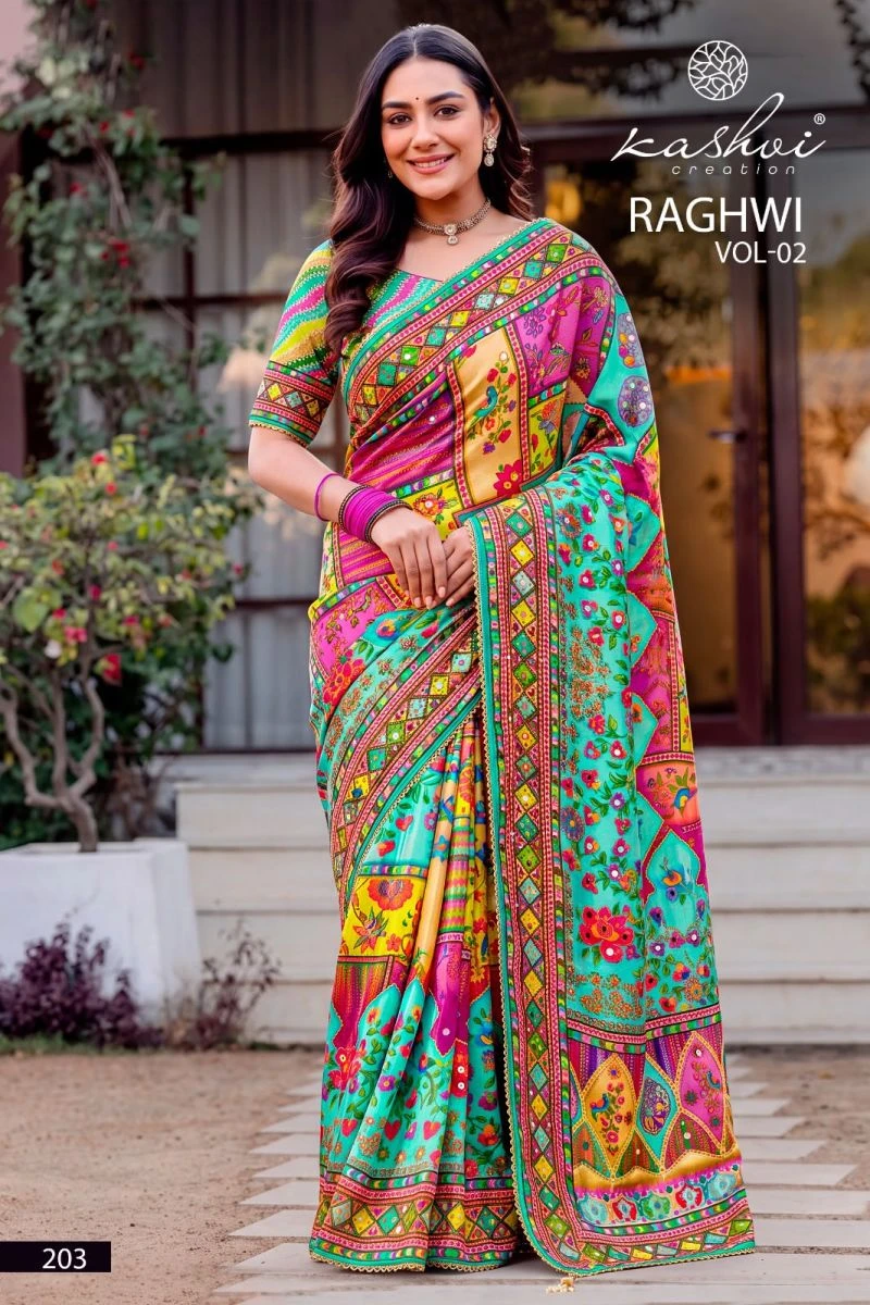 Kashvi Raghwi Vol 2 Chinon Digital Print Beads Work Saree Collection 5
