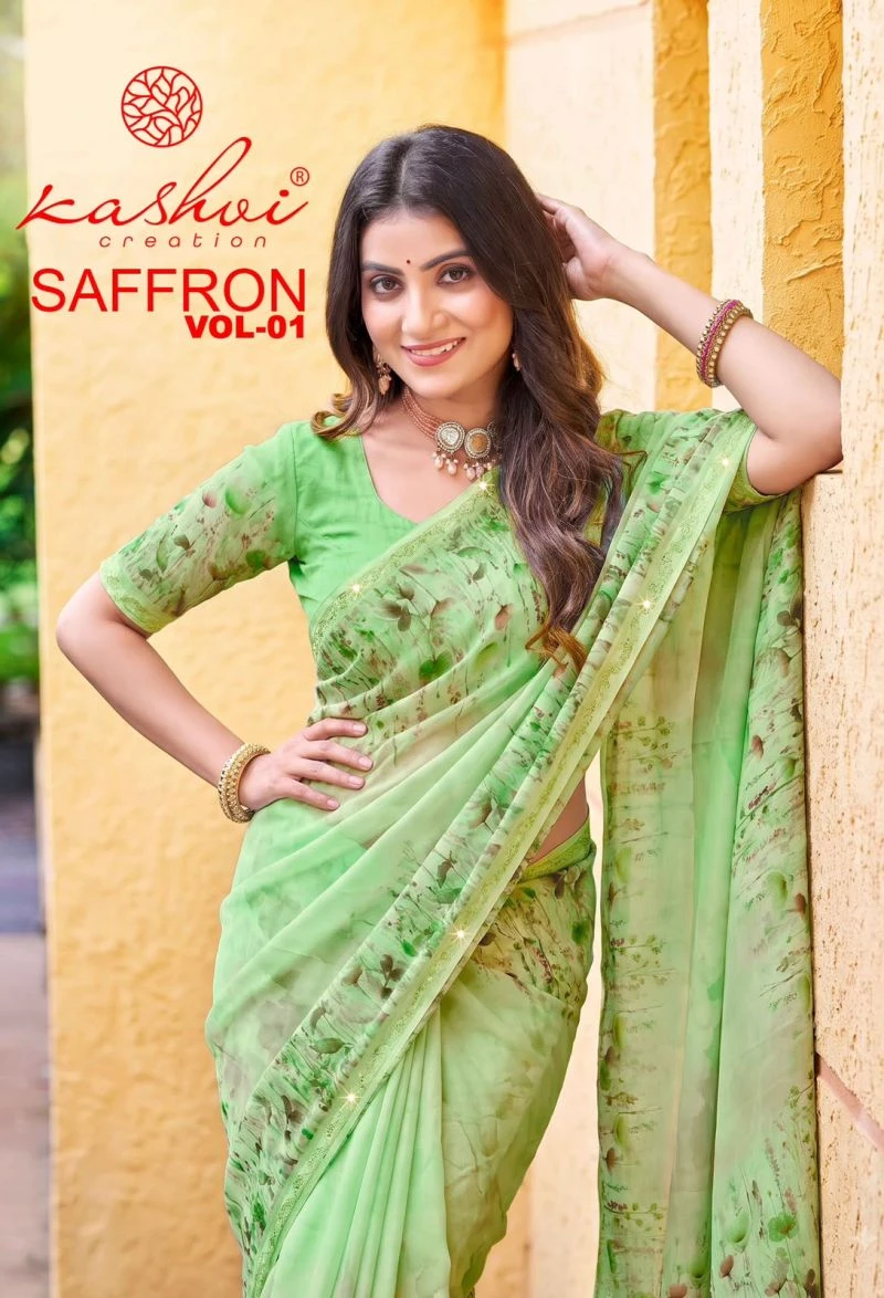 Kashvi Saffron Vol 1 Raga Weightless Swarovski Work Saree Collection 1