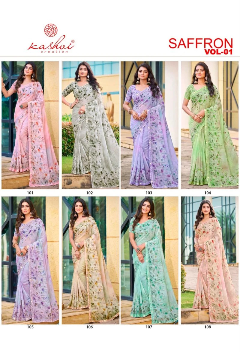 Kashvi Saffron Vol 1 Raga Weightless Swarovski Work Saree Collection 10