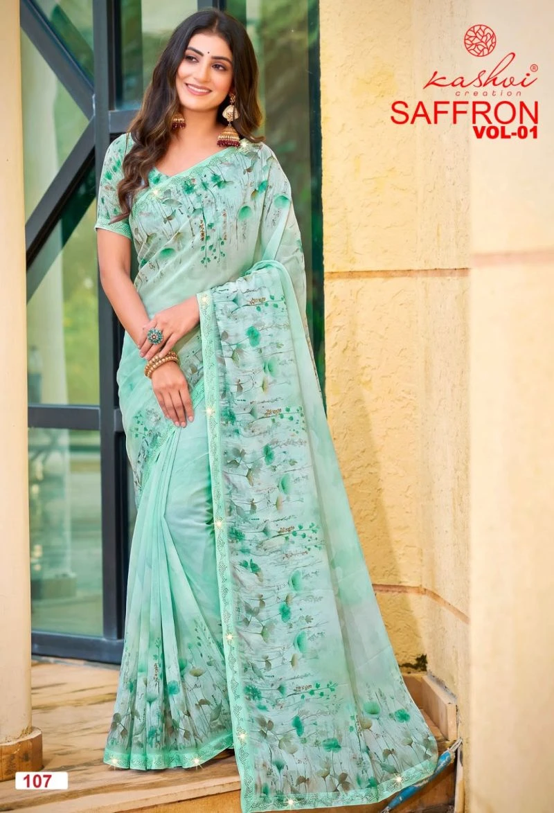 Kashvi Saffron Vol 1 Raga Weightless Swarovski Work Saree Collection 3