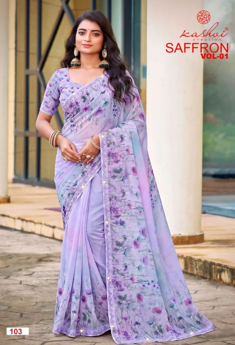 Kashvi Saffron Vol 1 Raga Weightless Swarovski Work Saree Collection 4