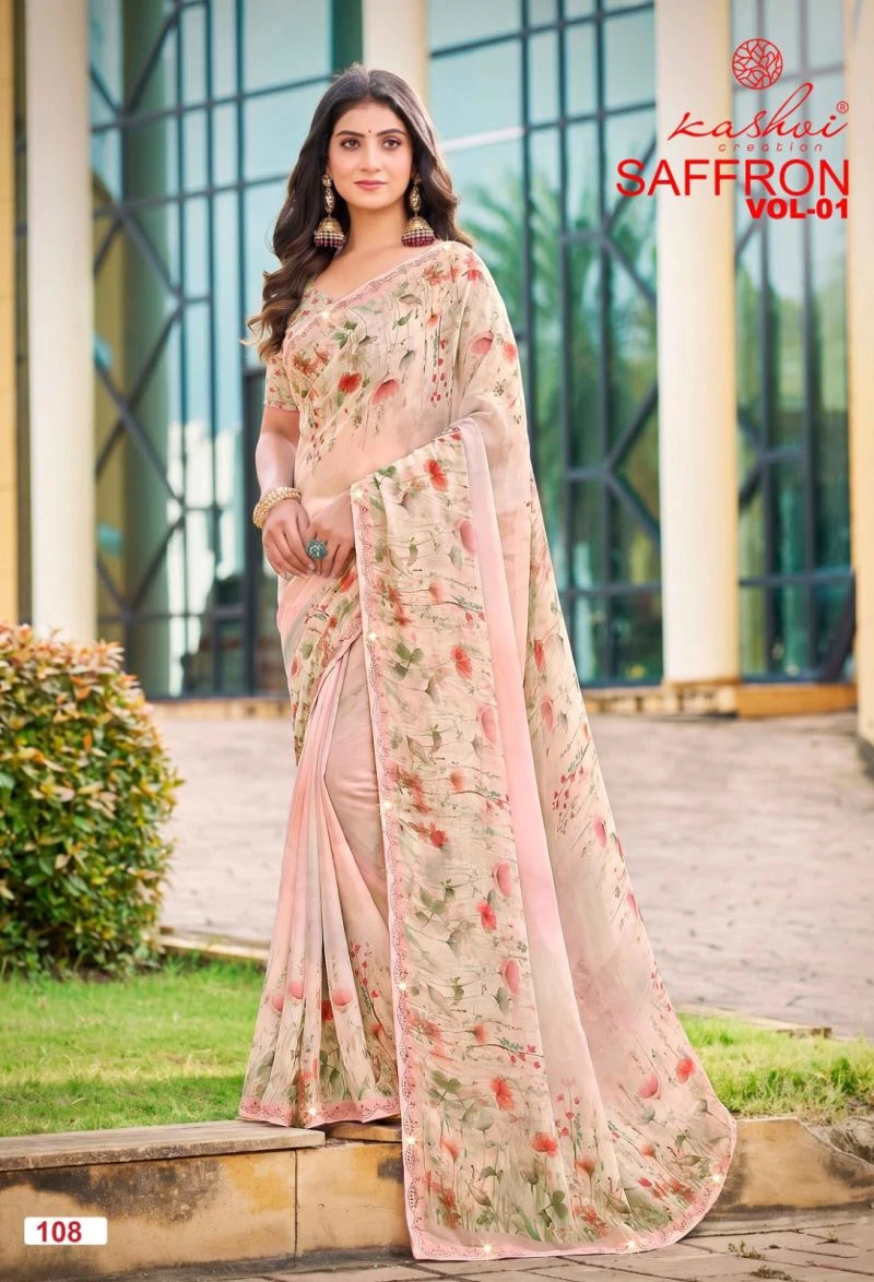 Kashvi Saffron Vol 1 Raga Weightless Swarovski Work Saree Collection 5