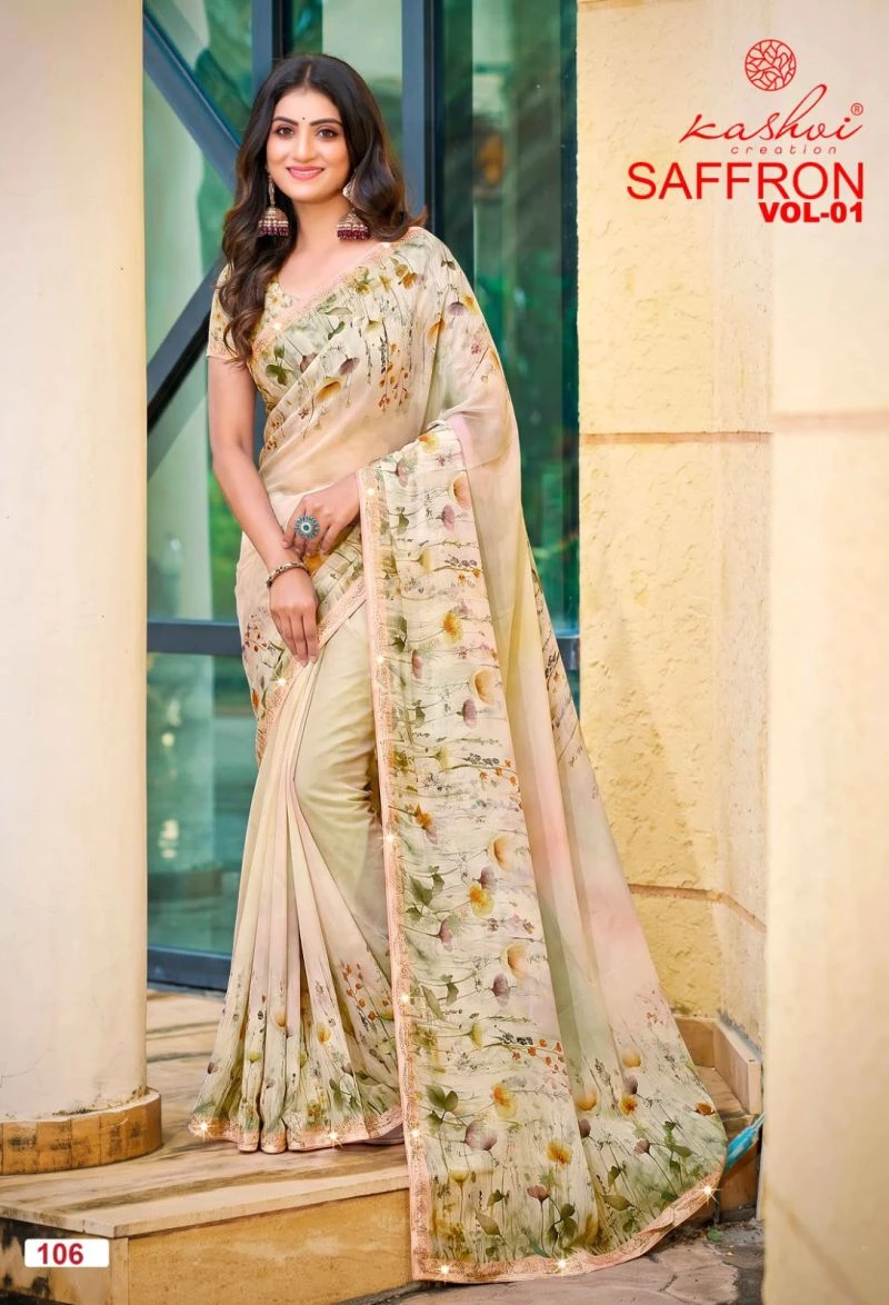 Kashvi Saffron Vol 1 Raga Weightless Swarovski Work Saree Collection 6