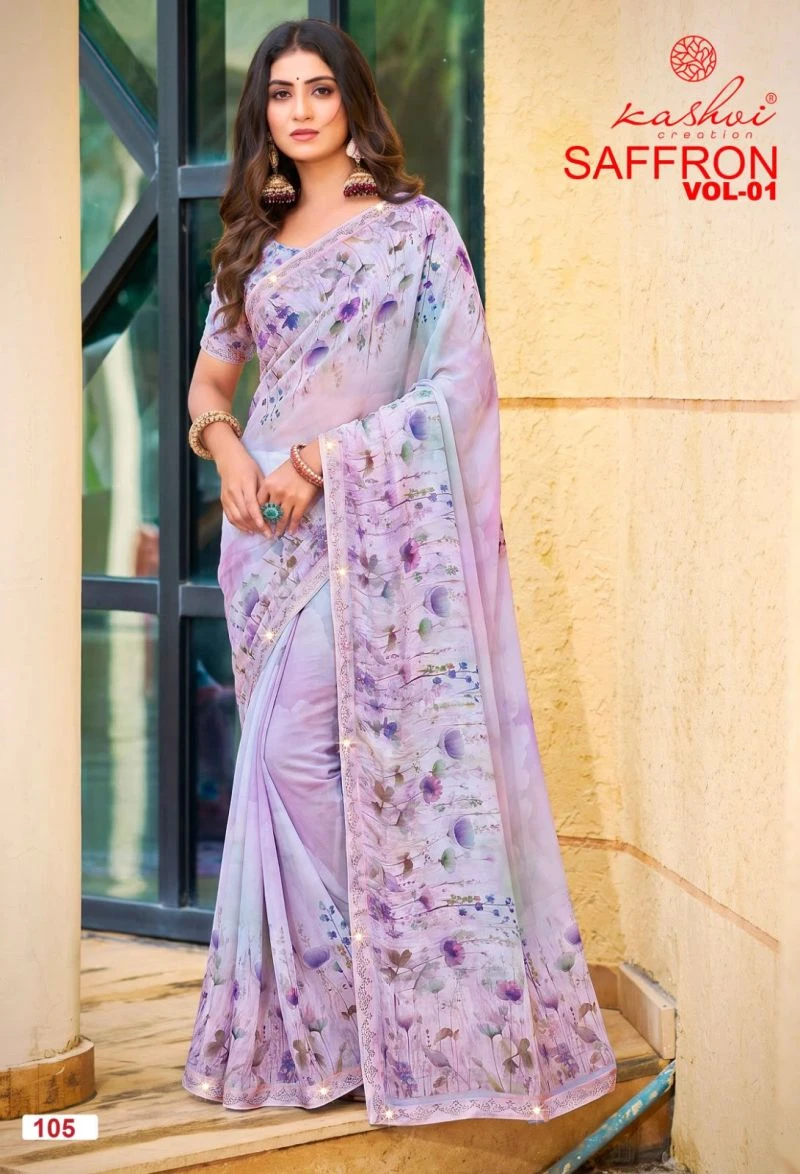Kashvi Saffron Vol 1 Raga Weightless Swarovski Work Saree Collection 7