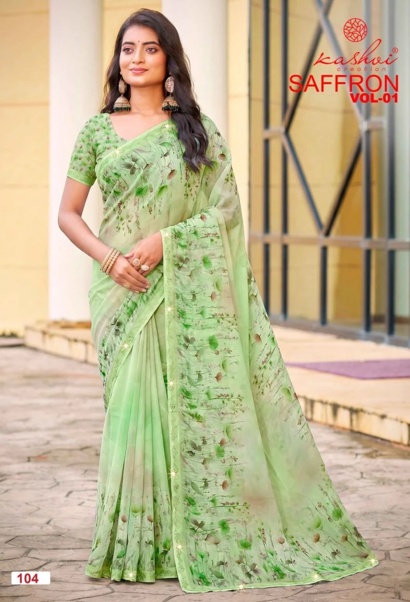 Kashvi Saffron Vol 1 Raga Weightless Swarovski Work Saree Collection 8