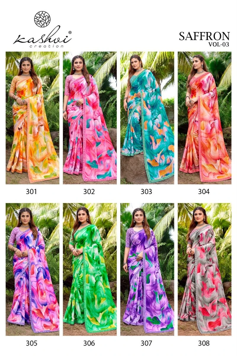 Kashvi Saffron Vol 3 Raga Weightless Swarovski Work Saree Collection 10