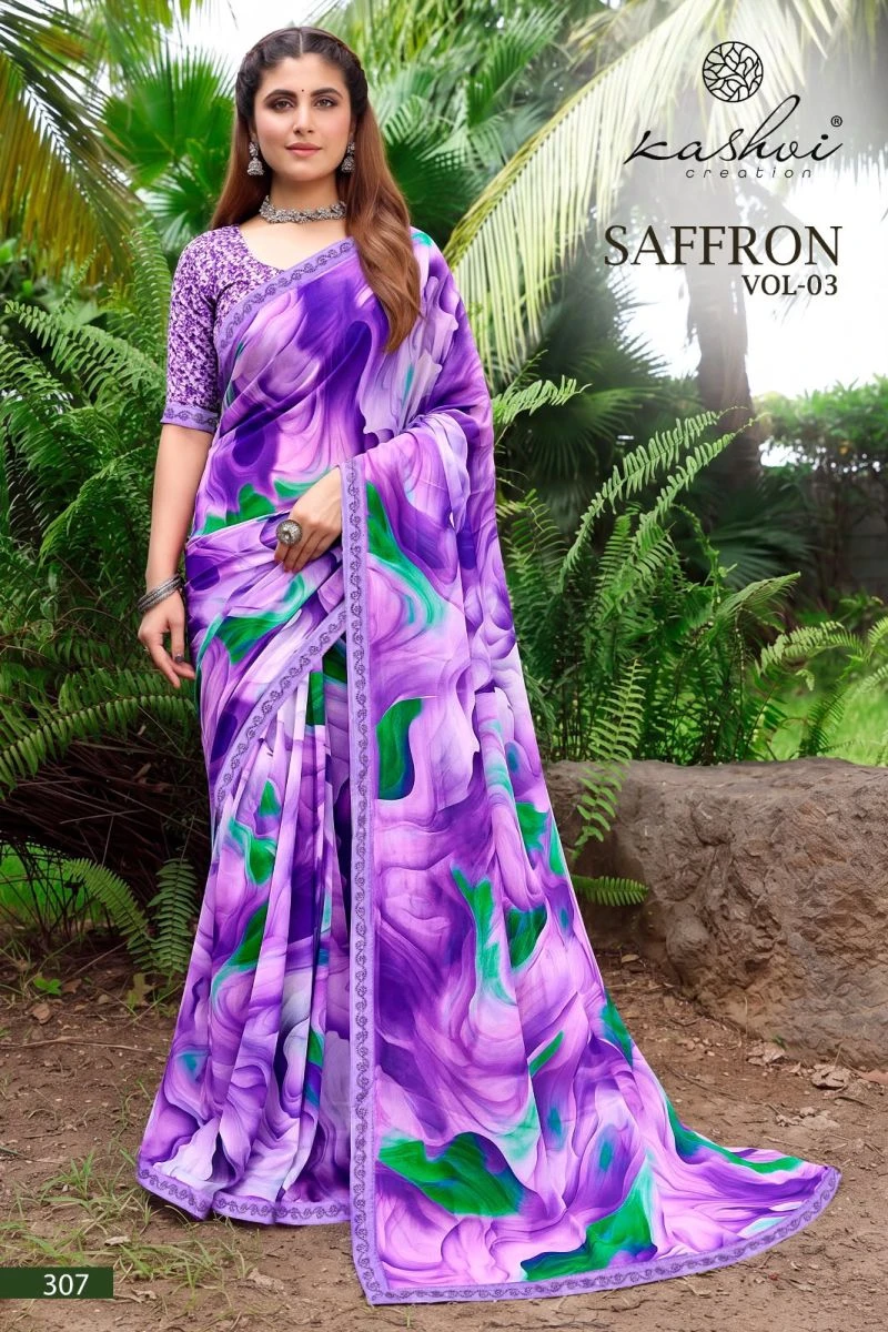 Kashvi Saffron Vol 3 Raga Weightless Swarovski Work Saree Collection 2