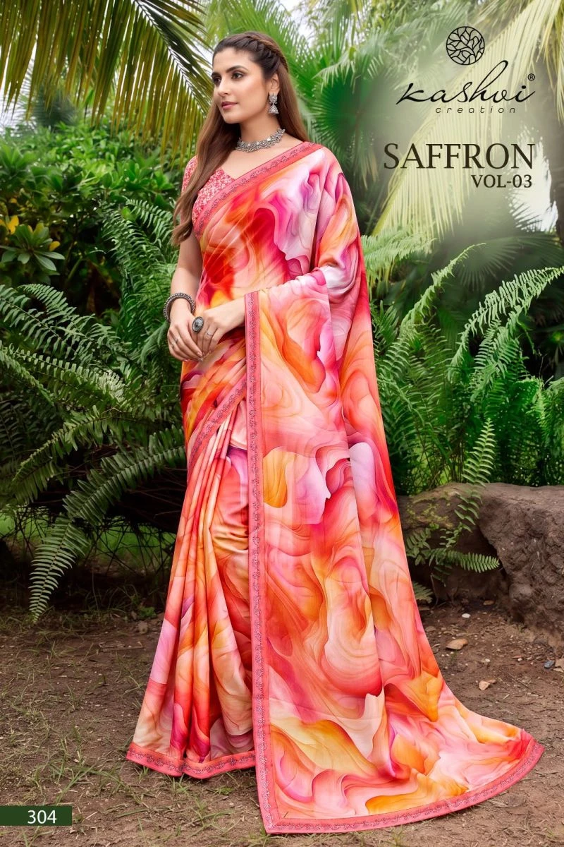 Kashvi Saffron Vol 3 Raga Weightless Swarovski Work Saree Collection 3