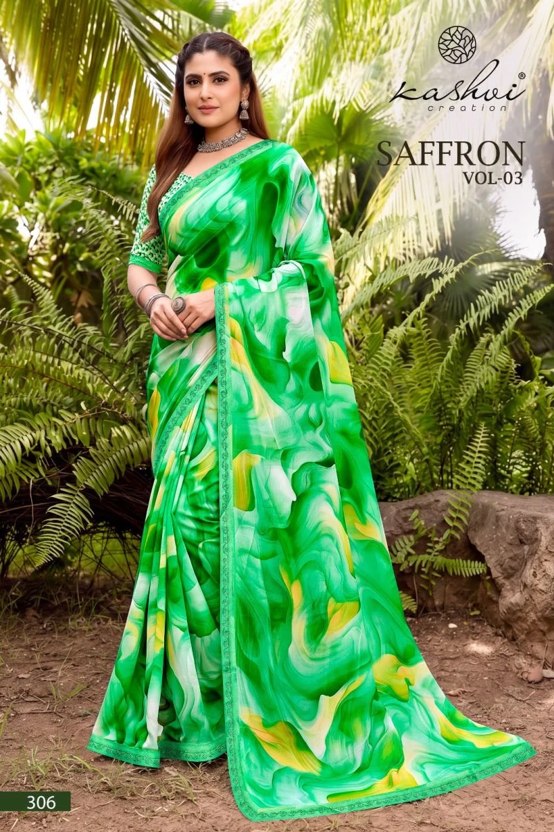 Kashvi Saffron Vol 3 Raga Weightless Swarovski Work Saree Collection 4
