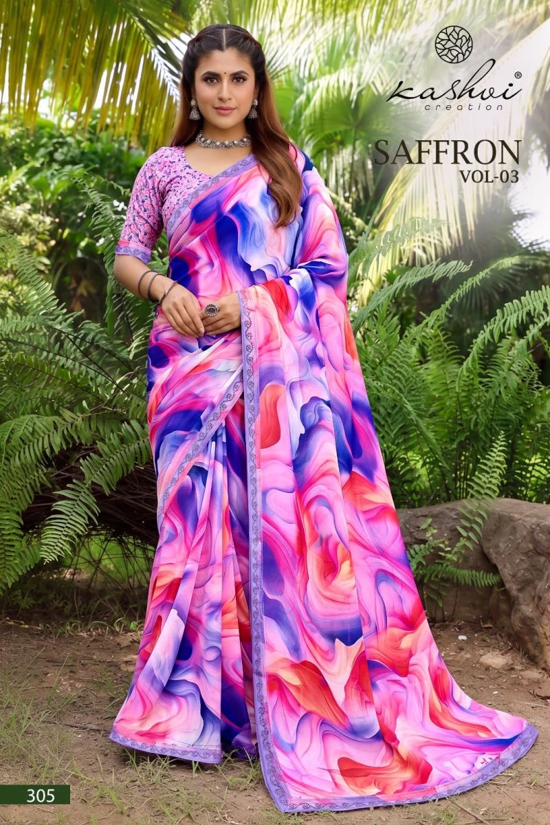 Kashvi Saffron Vol 3 Raga Weightless Swarovski Work Saree Collection 5
