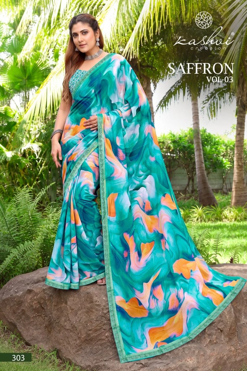 Kashvi Saffron Vol 3 Raga Weightless Swarovski Work Saree Collection 7