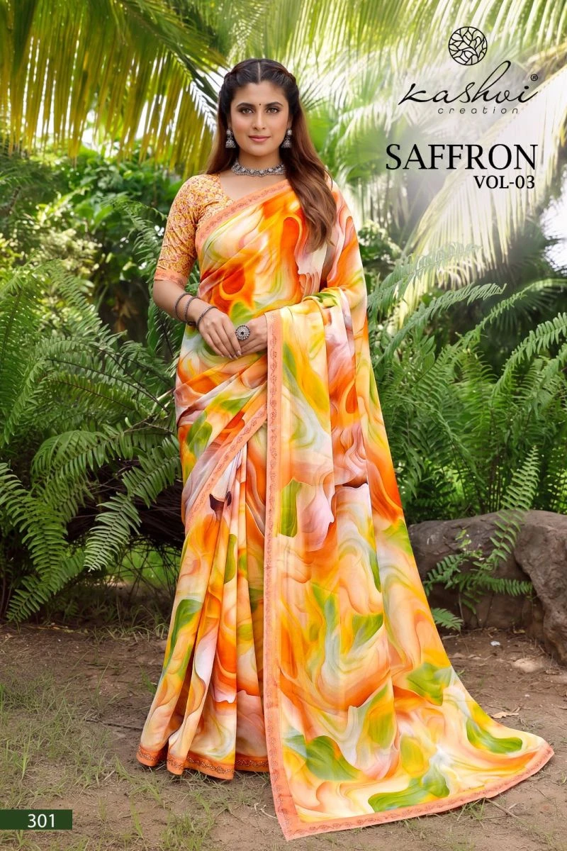 Kashvi Saffron Vol 3 Raga Weightless Swarovski Work Saree Collection 8