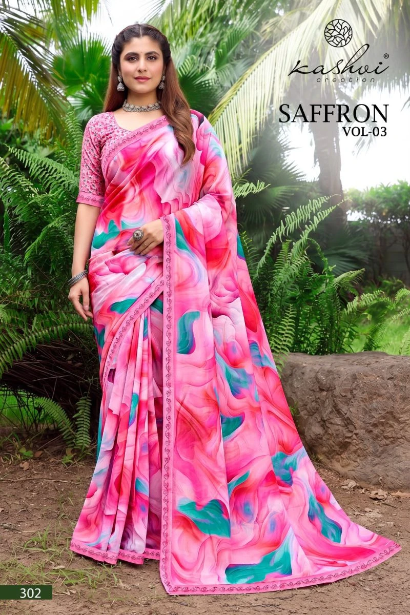 Kashvi Saffron Vol 3 Raga Weightless Swarovski Work Saree Collection 9