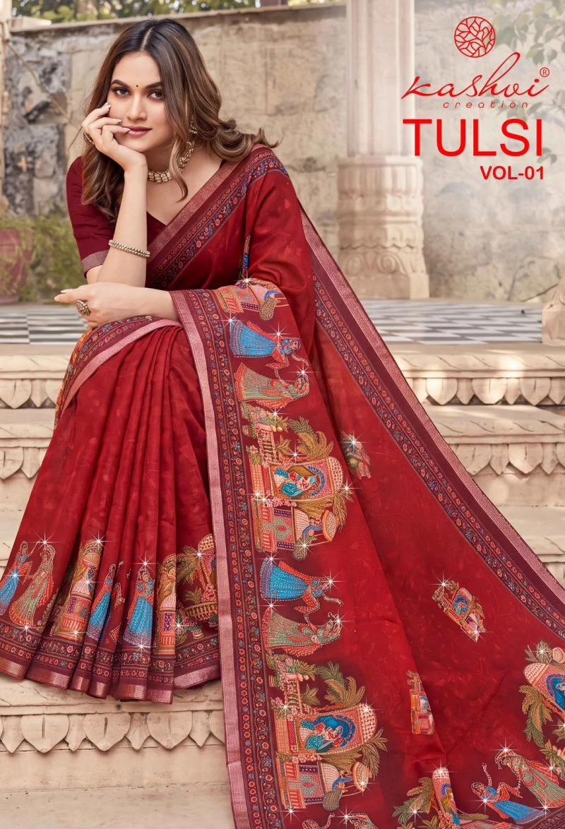 Kashvi Tulsi Vol 1 Dull Moss Kesab Border Festival Wear Saree Collection