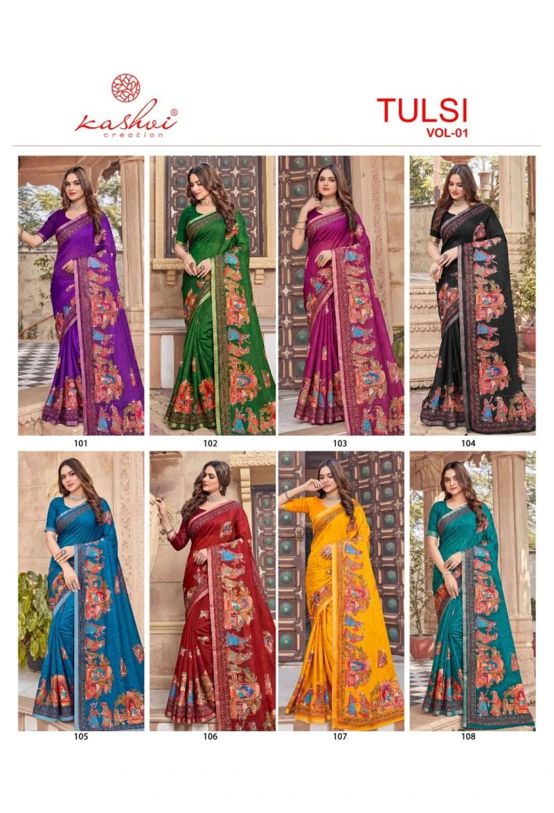 Kashvi Tulsi Vol 1 Dull Moss Kesab Border Festival Wear Saree Collection 10