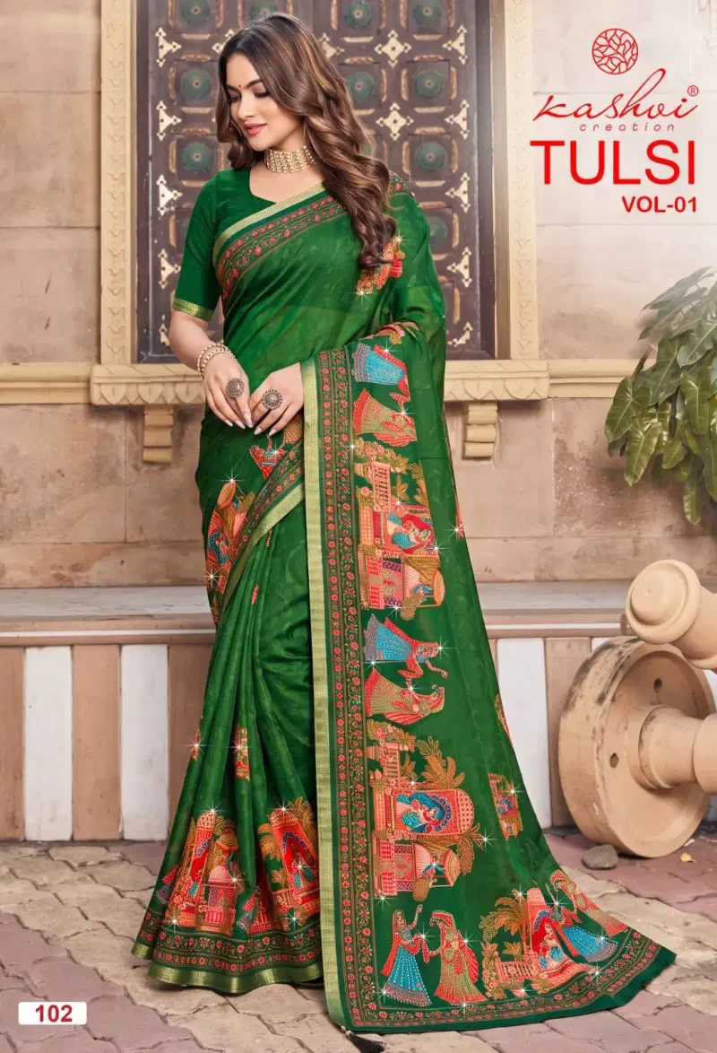 Kashvi Tulsi Vol 1 Dull Moss Kesab Border Festival Wear Saree Collection 2