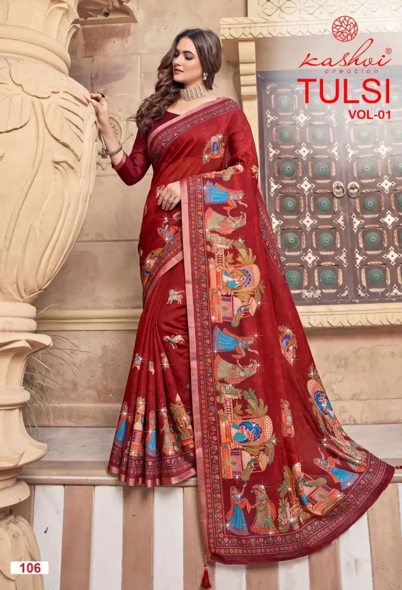 Kashvi Tulsi Vol 1 Dull Moss Kesab Border Festival Wear Saree Collection 3