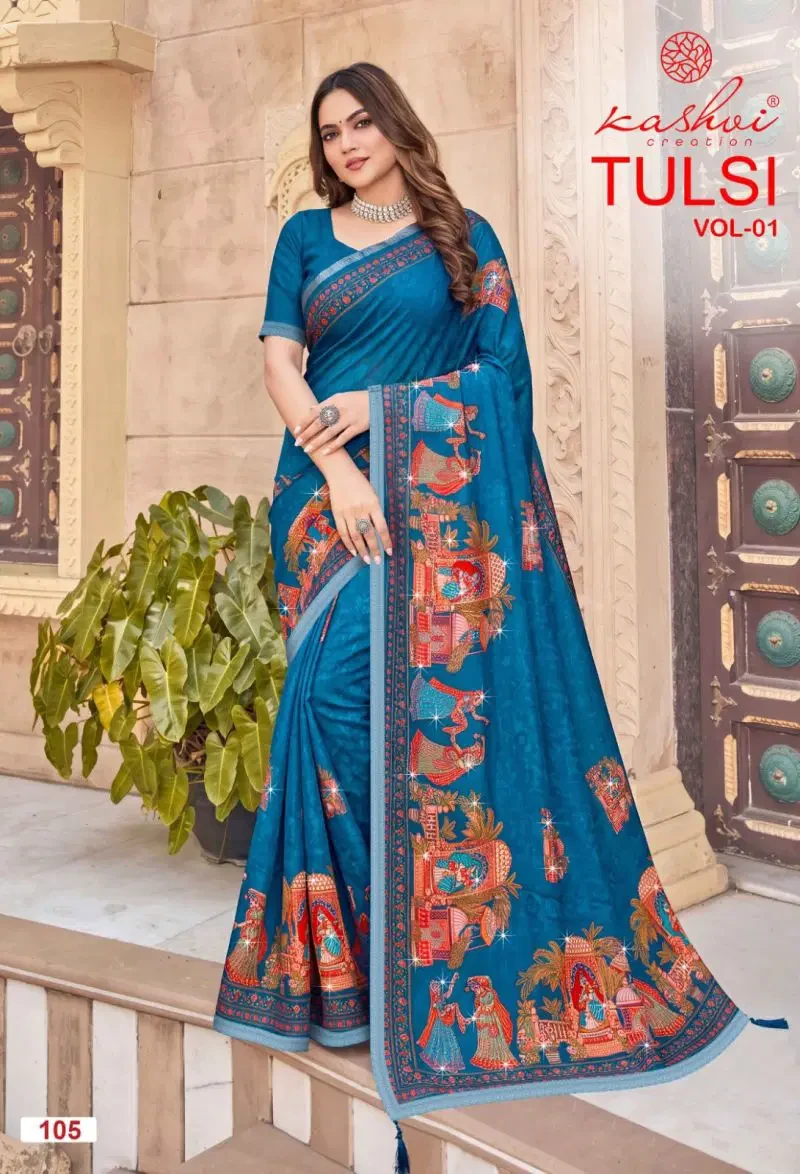 Kashvi Tulsi Vol 1 Dull Moss Kesab Border Festival Wear Saree Collection 4