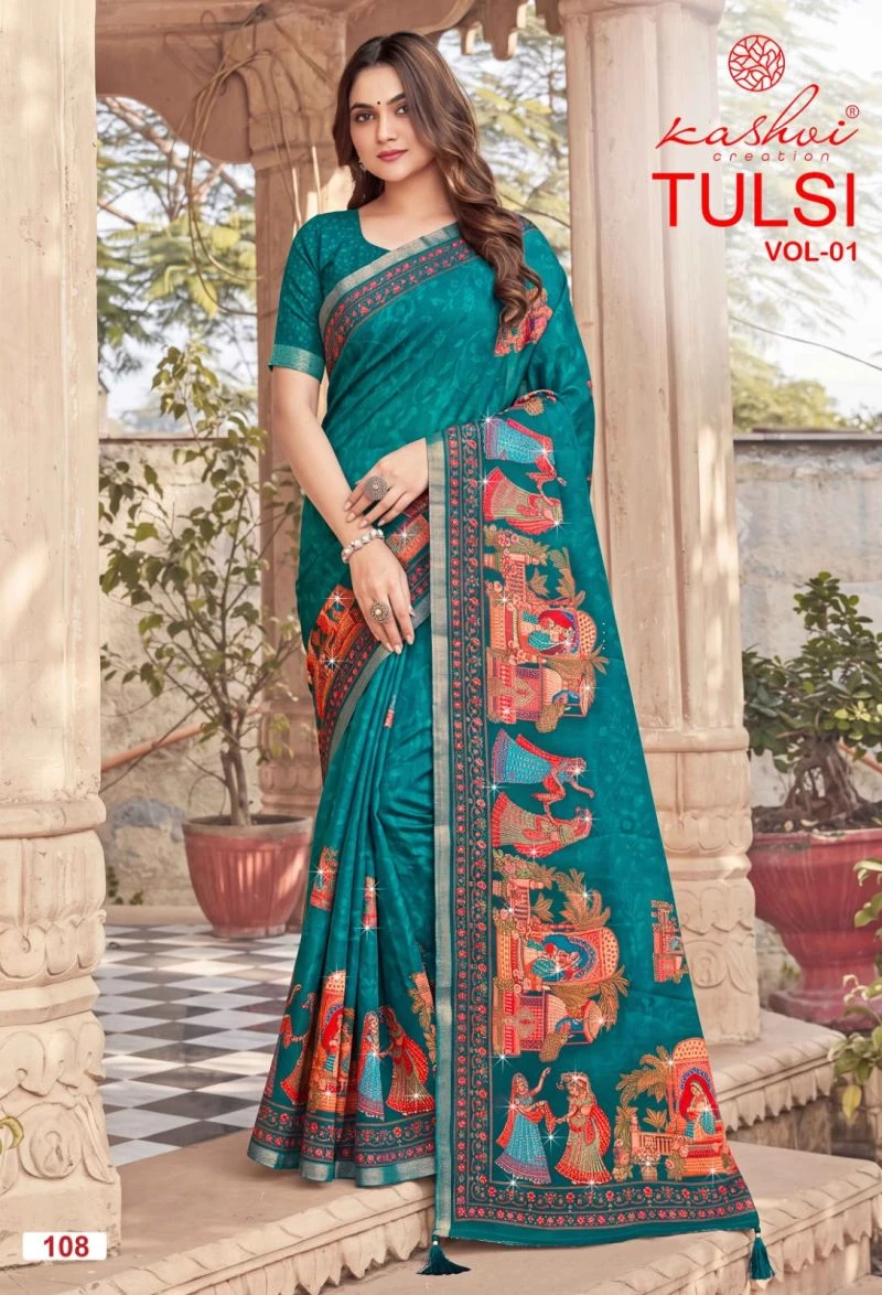 Kashvi Tulsi Vol 1 Dull Moss Kesab Border Festival Wear Saree Collection 5