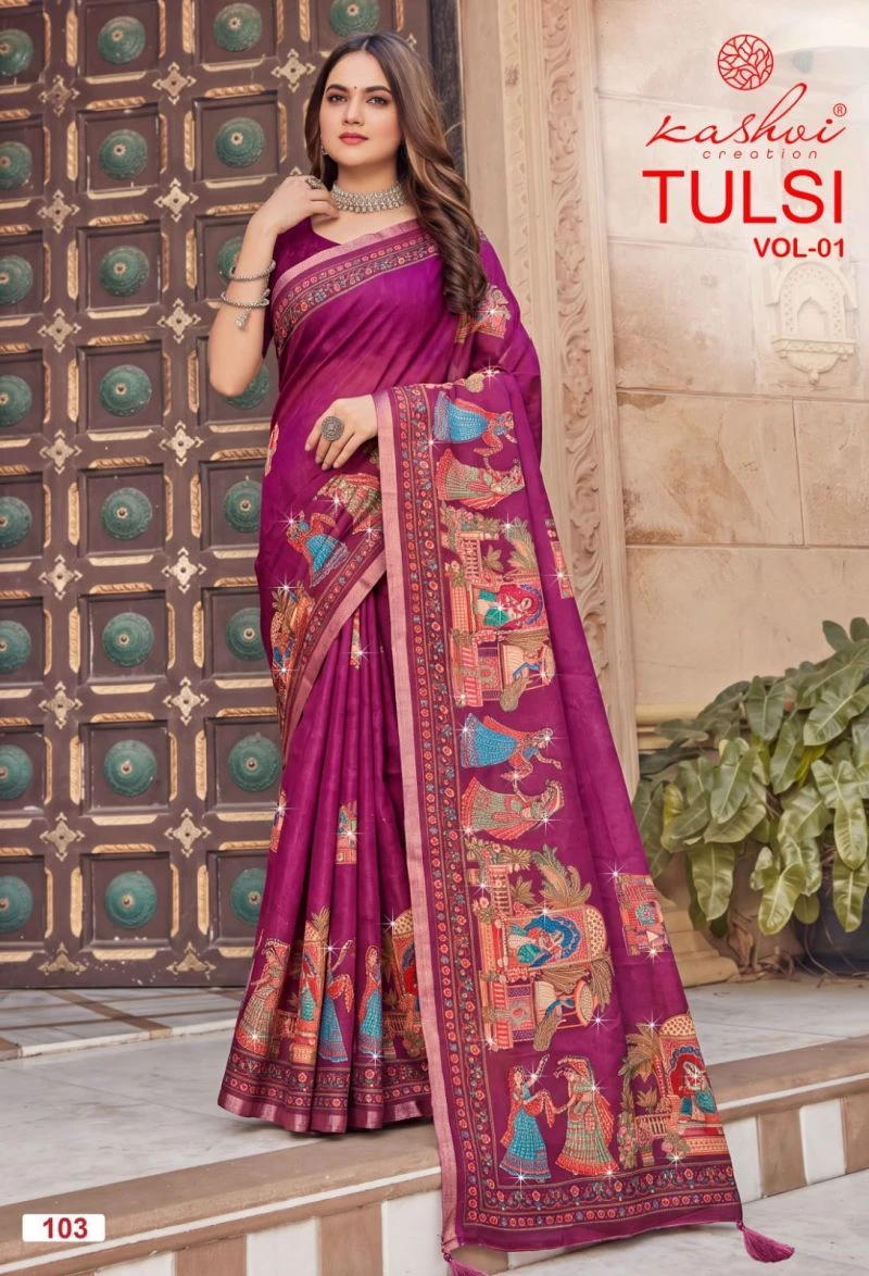 Kashvi Tulsi Vol 1 Dull Moss Kesab Border Festival Wear Saree Collection 8