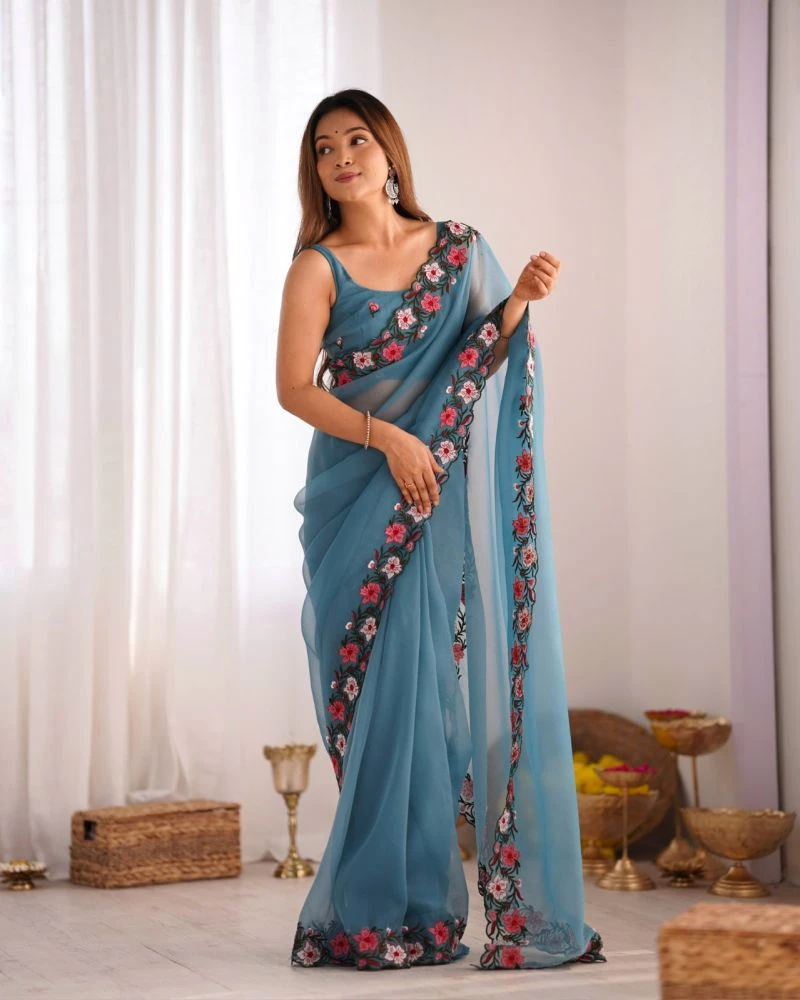 Kc 844 Candy Crush Embroidery Thread Worked Saree Collection 3