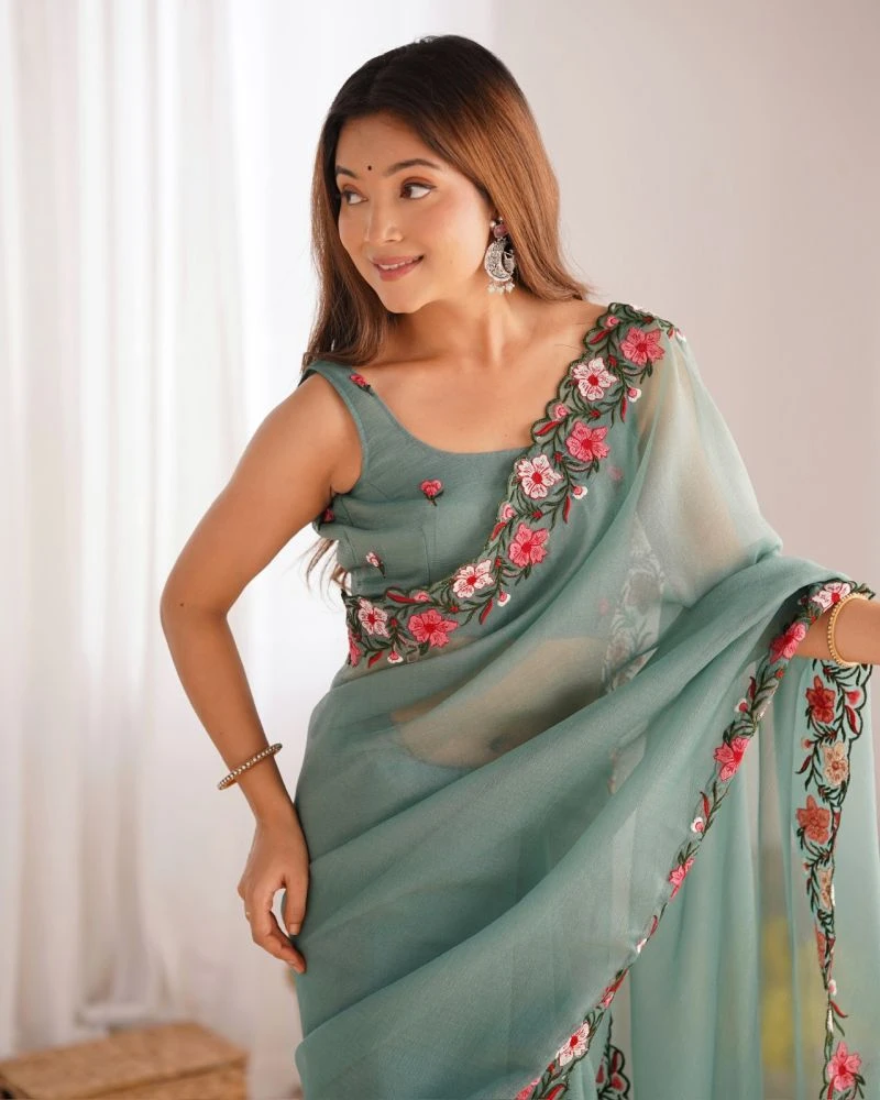 Kc 844 Candy Crush Embroidery Thread Worked Saree Collection 4