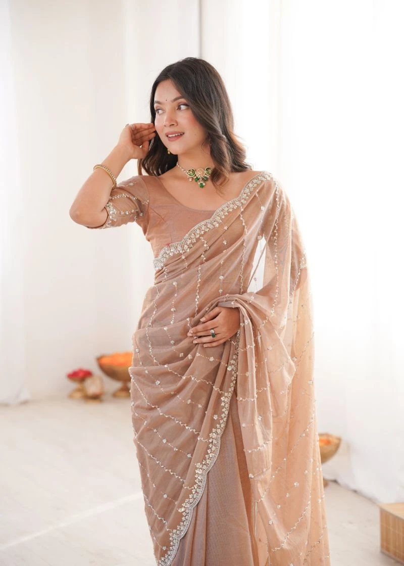 Kc 939 Twill Net Two Tone Sequence Worked Designer Saree 10