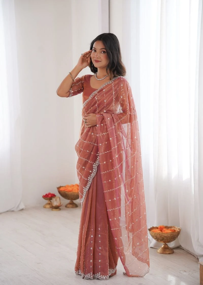 Kc 939 Twill Net Two Tone Sequence Worked Designer Saree 11