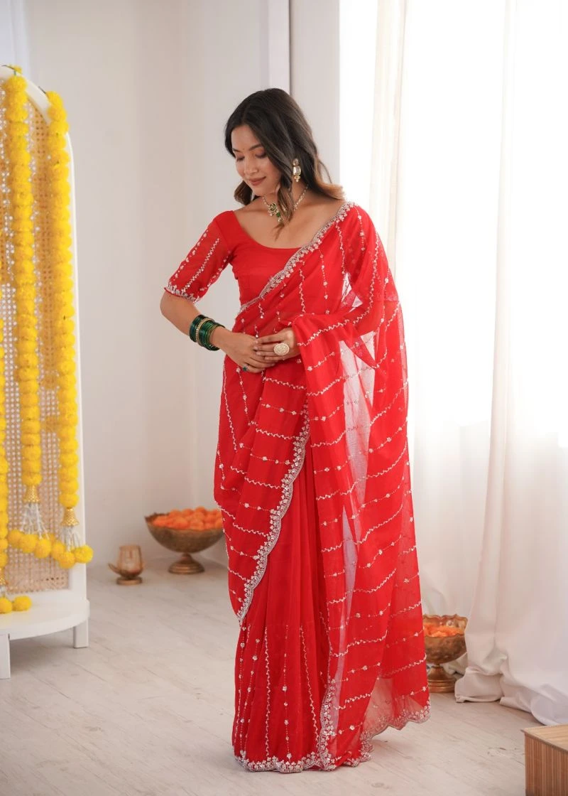 Kc 939 Twill Net Two Tone Sequence Worked Designer Saree 12