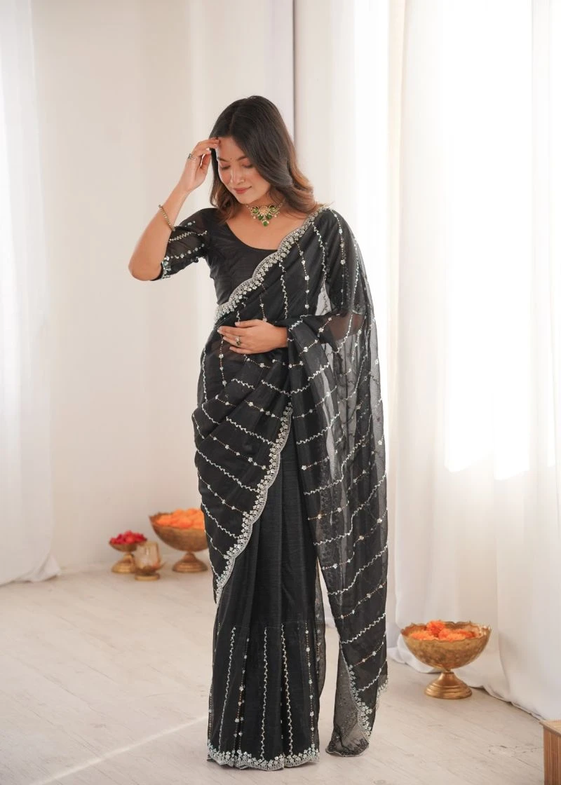 Kc 939 Twill Net Two Tone Sequence Worked Designer Saree 13
