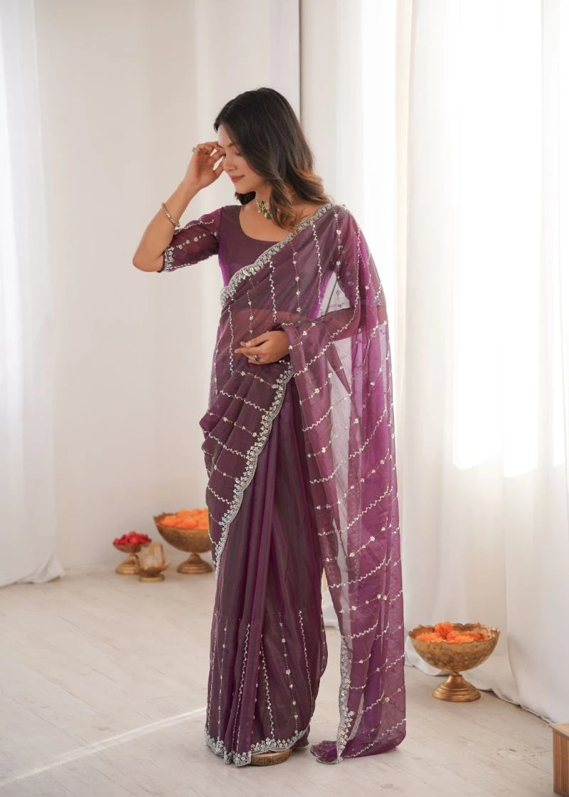 Kc 939 Twill Net Two Tone Sequence Worked Designer Saree 14