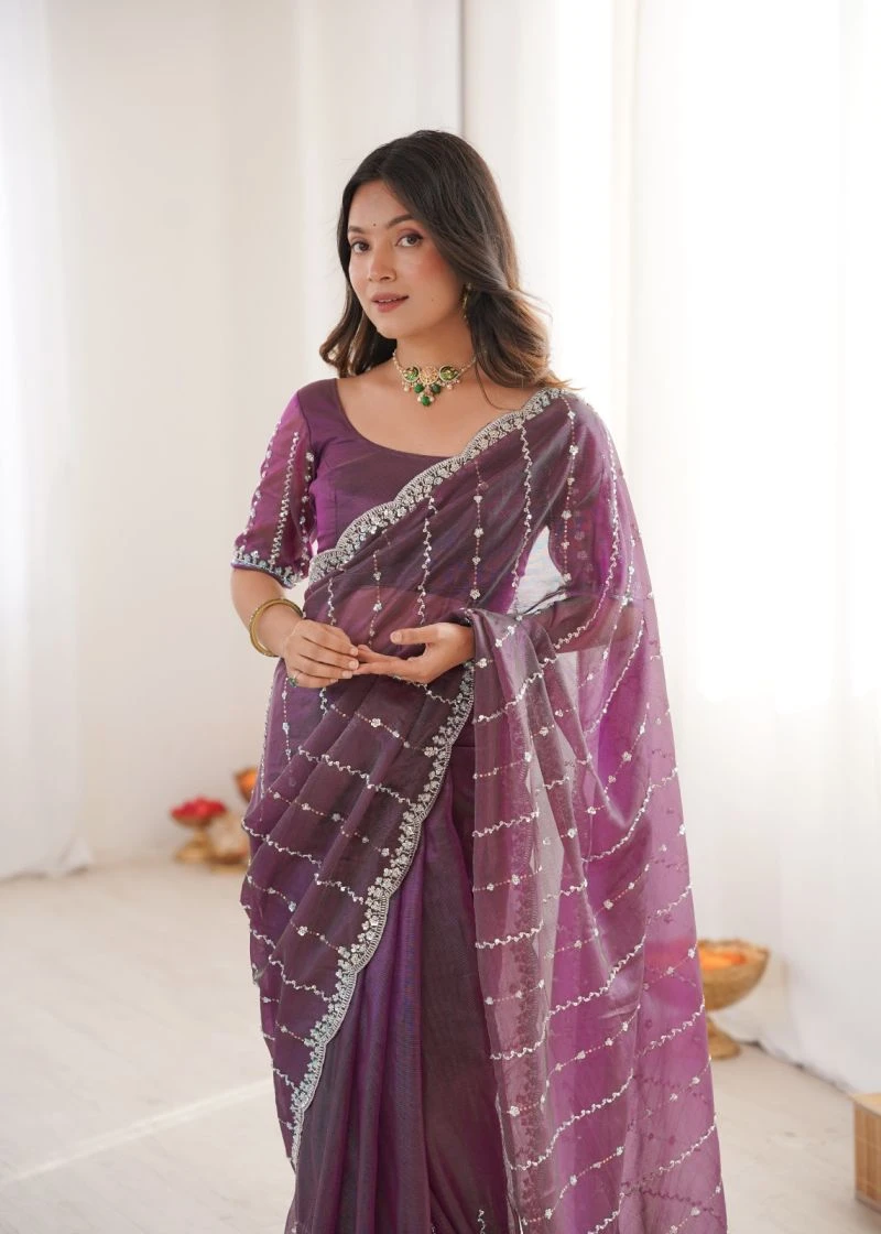 Kc 939 Twill Net Two Tone Sequence Worked Designer Saree 2