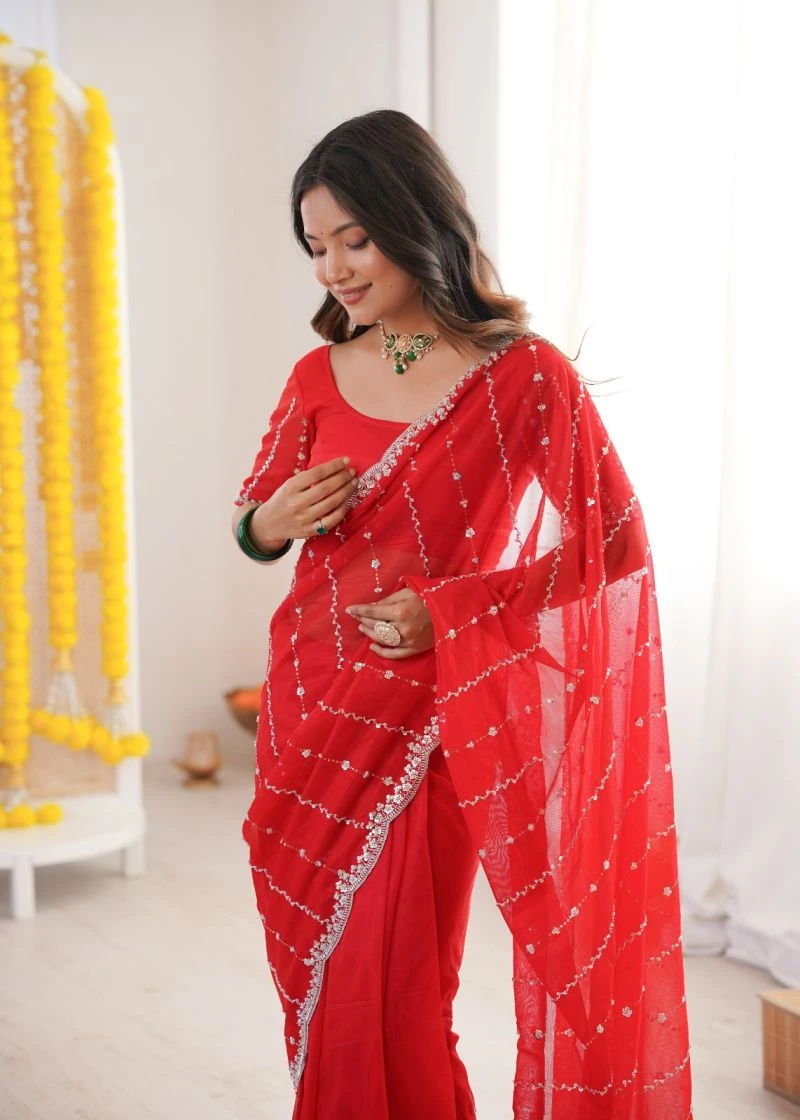 Kc 939 Twill Net Two Tone Sequence Worked Designer Saree 5