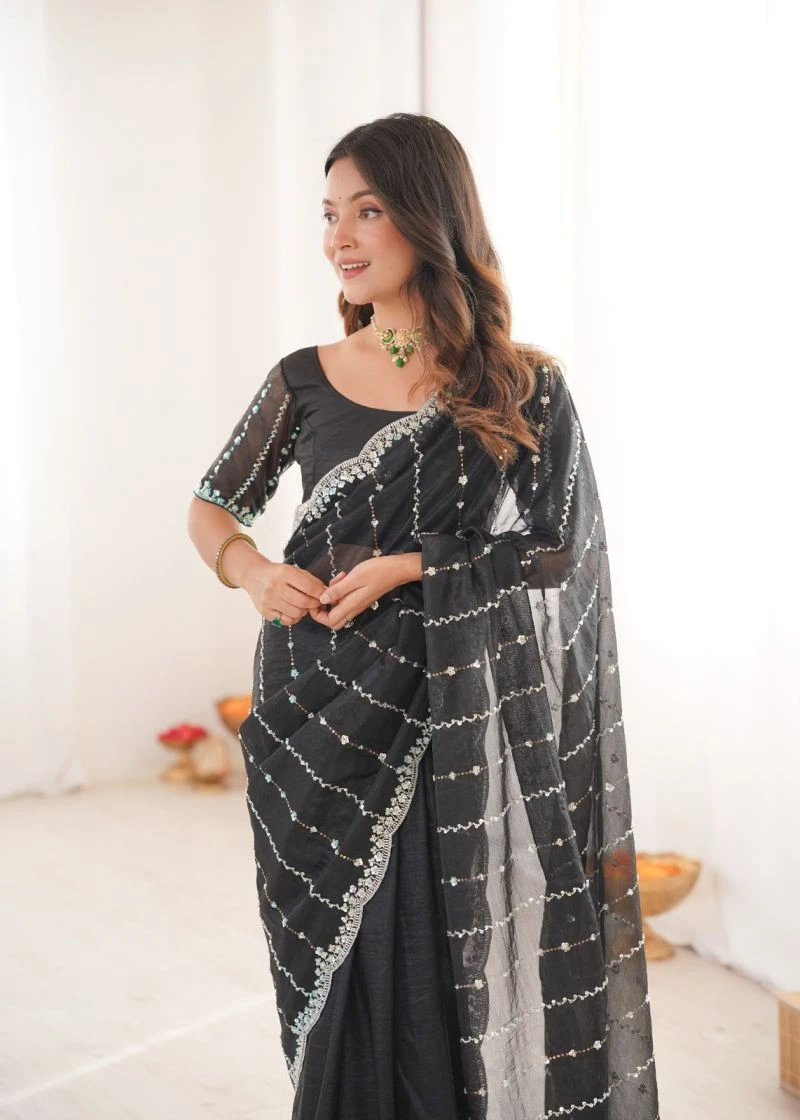 Kc 939 Twill Net Two Tone Sequence Worked Designer Saree 7
