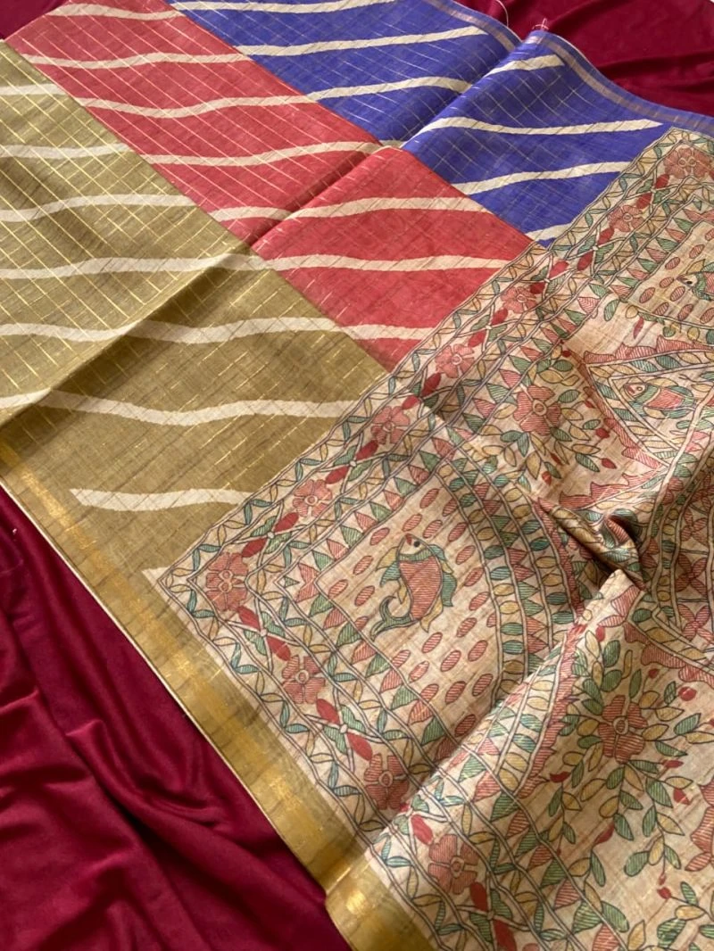 Kf Jemima Tussar Silk Madhubani Saree Collection 4
