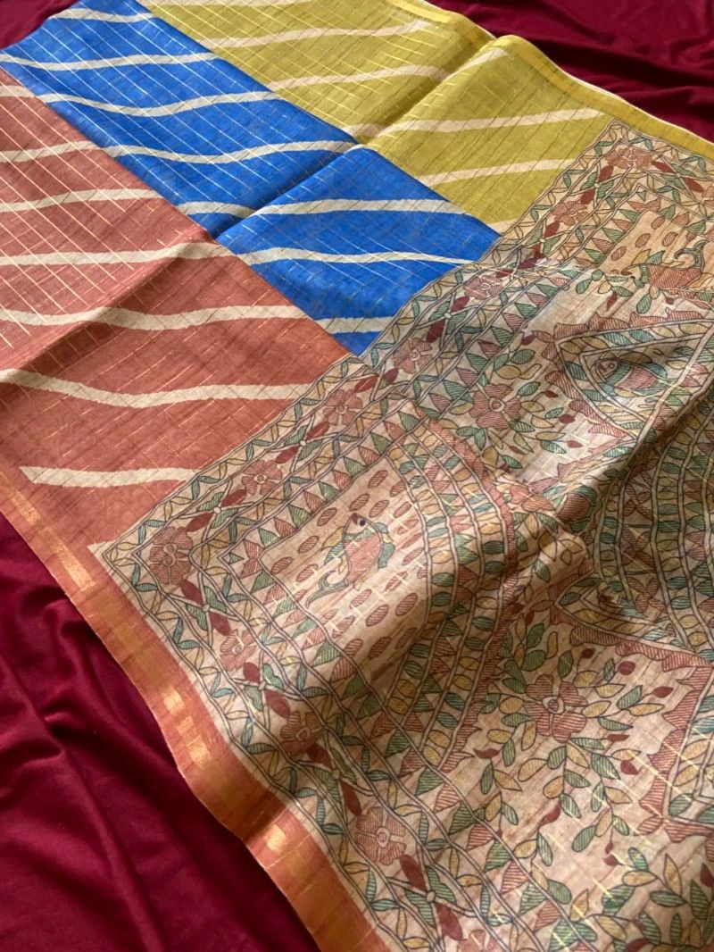 Kf Jemima Tussar Silk Madhubani Saree Collection 5