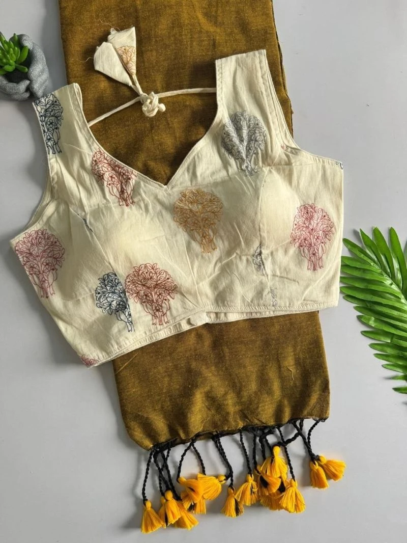 Khadi Hk 42 Vol 2 Khadi Cotton Saree With Embroidered Cotton Blouse 10