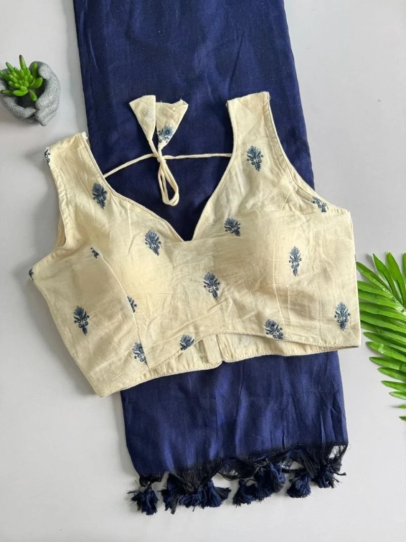 Khadi Hk 42 Vol 2 Khadi Cotton Saree With Embroidered Cotton Blouse 11