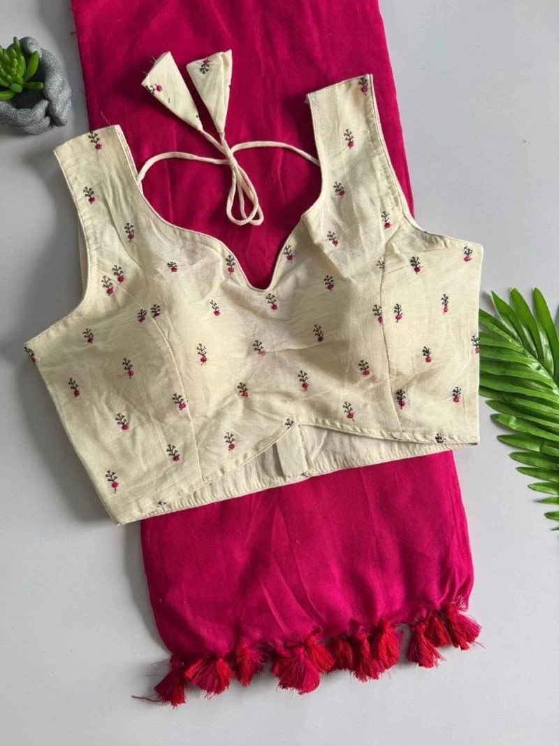 Khadi Hk 42 Vol 2 Khadi Cotton Saree With Embroidered Cotton Blouse 13