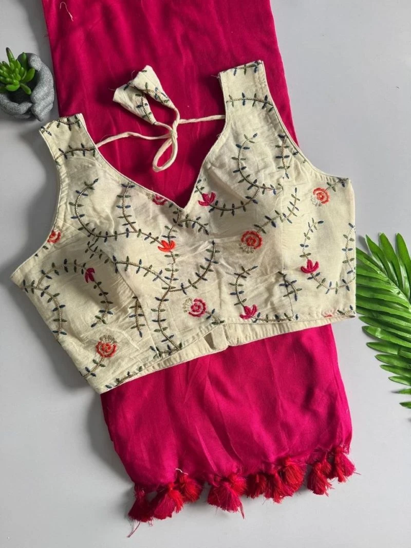Khadi Hk 42 Vol 2 Khadi Cotton Saree With Embroidered Cotton Blouse 14