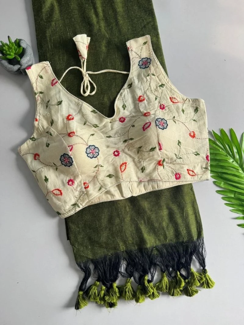 Khadi Hk 42 Vol 2 Khadi Cotton Saree With Embroidered Cotton Blouse 15