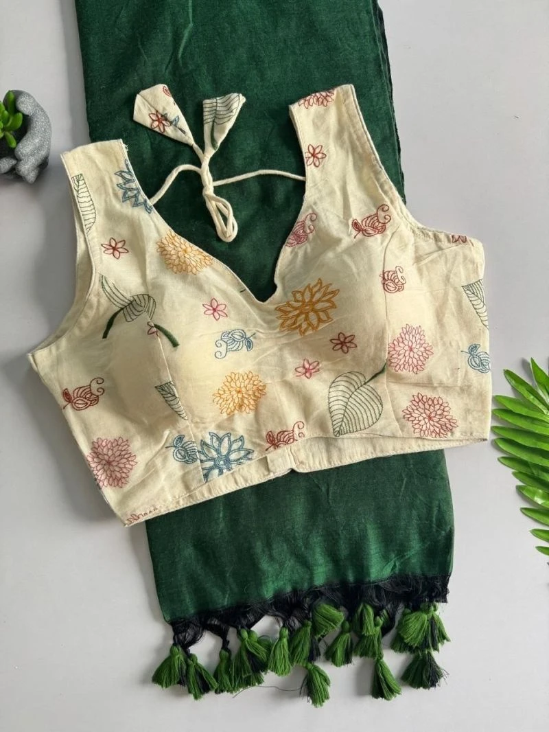 Khadi Hk 42 Vol 2 Khadi Cotton Saree With Embroidered Cotton Blouse 16