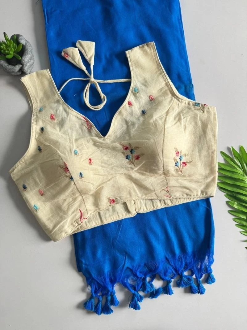 Khadi Hk 42 Vol 2 Khadi Cotton Saree With Embroidered Cotton Blouse 17