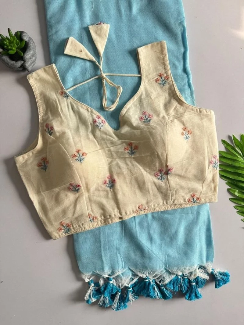 Khadi Hk 42 Vol 2 Khadi Cotton Saree With Embroidered Cotton Blouse 4