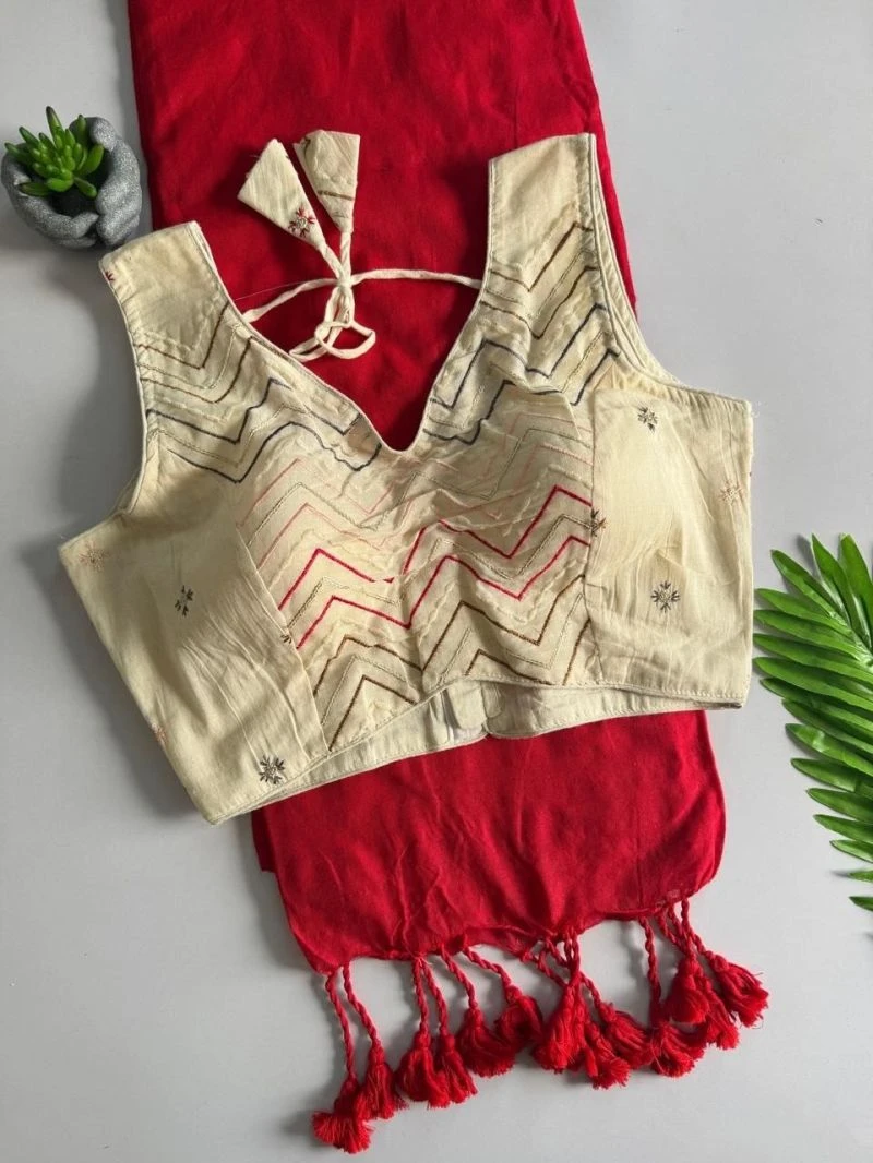 Khadi Hk 42 Vol 2 Khadi Cotton Saree With Embroidered Cotton Blouse 6