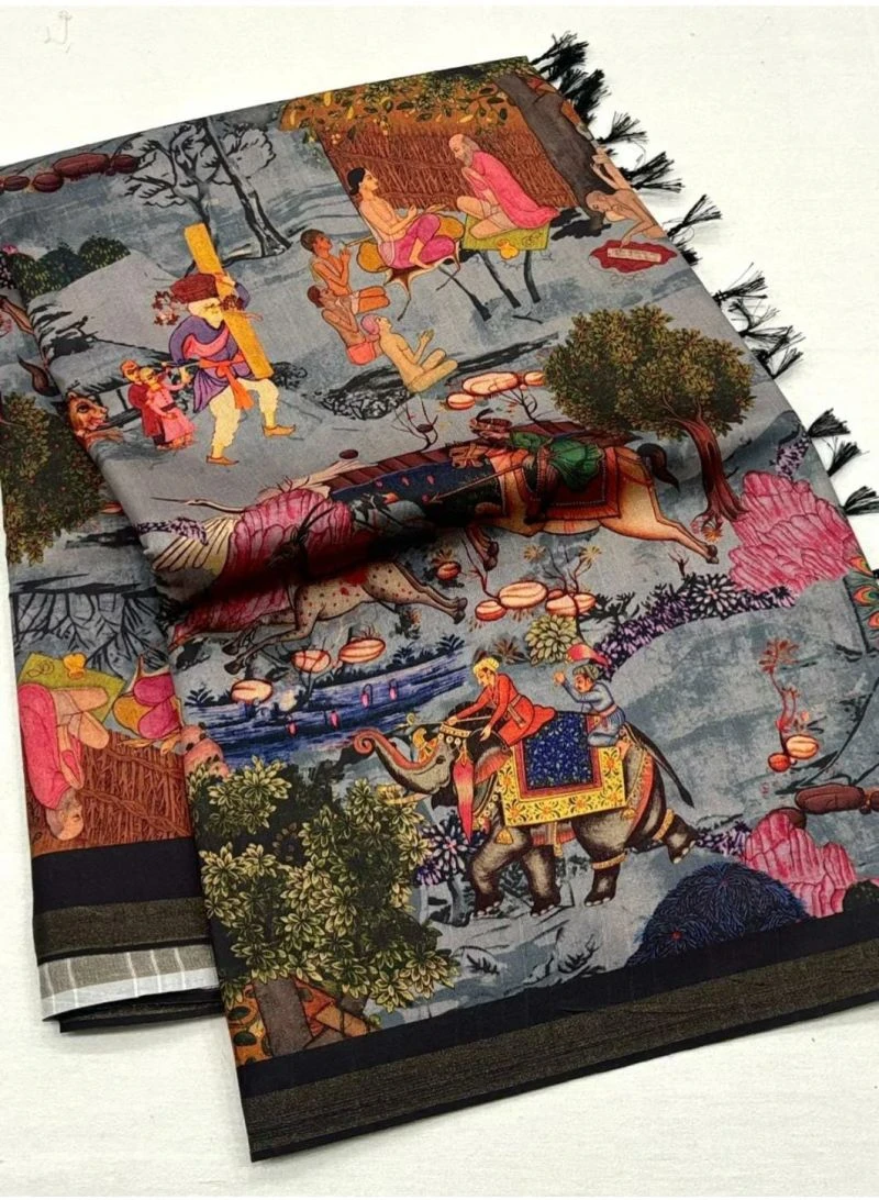 Kosova Print Vol 1 Tusser Silk Kalamkari Printed Saree 4