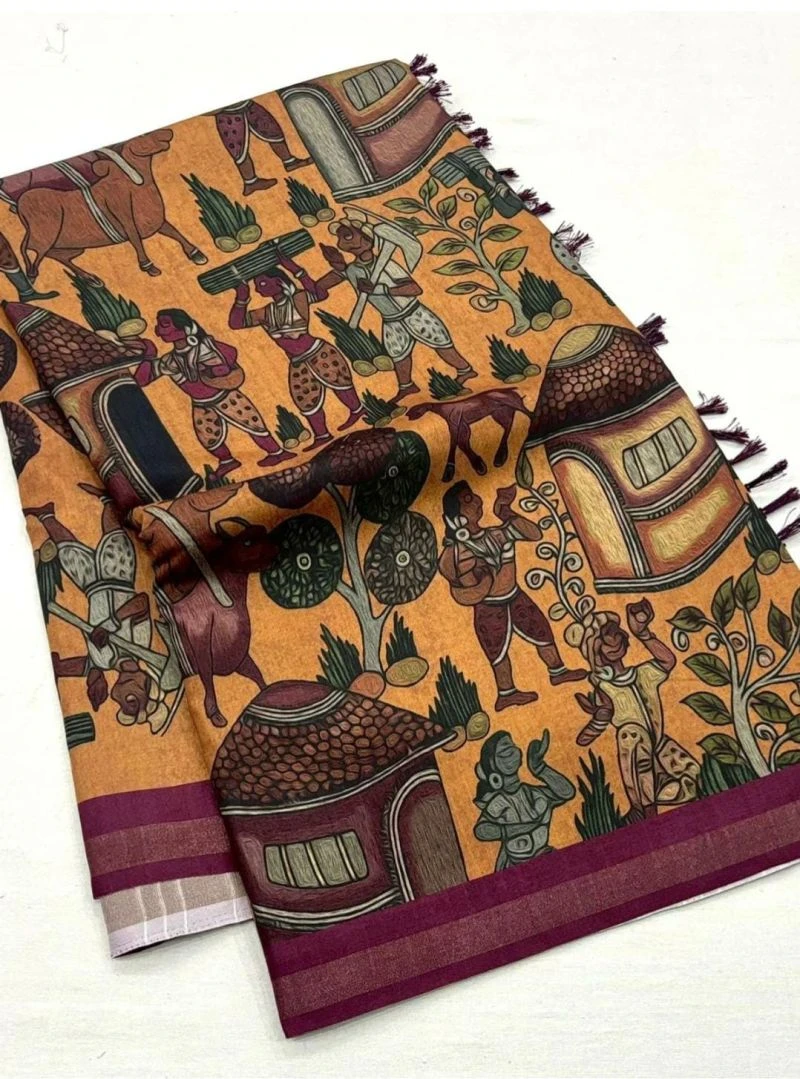 Kosova Print Vol 1 Tusser Silk Kalamkari Printed Saree 6