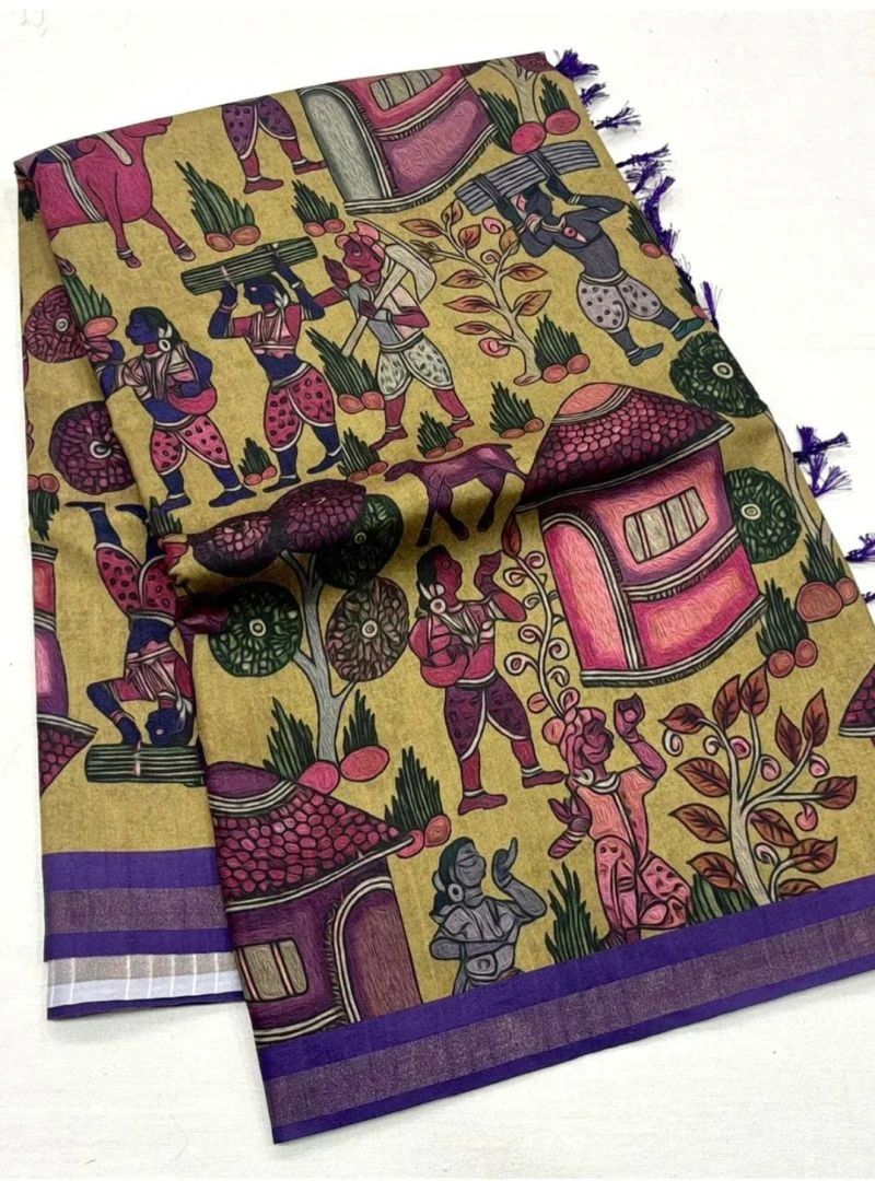 Kosova Print Vol 1 Tusser Silk Kalamkari Printed Saree 7