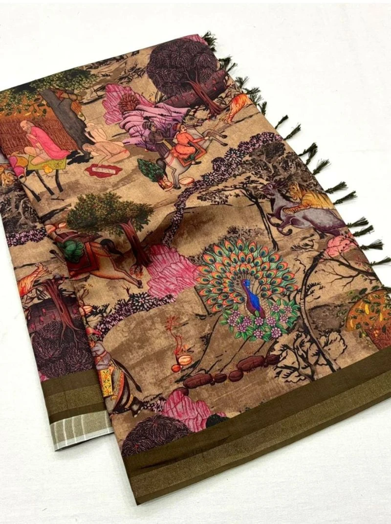 Kosova Print Vol 1 Tusser Silk Kalamkari Printed Saree 8