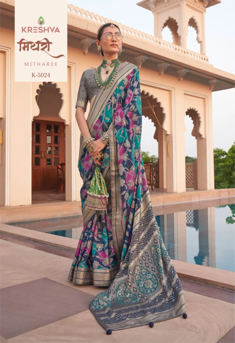 Kreshva Mitharee Pv Georgette Brunout Fancy Design Saree Collection 3